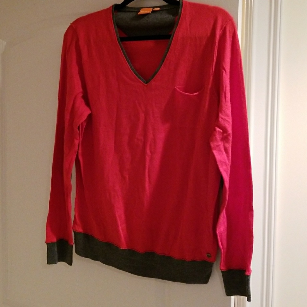 Men's red v neck sweater
